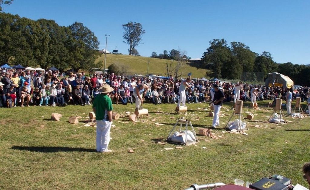 Axemen in action at last year’s Orara Valley Fair. The woodchoppers will be swinging their axes in tree felling, underhand and standing block events at the fair on June 11. Photo: Raymond Mather Axemen in action at last year’s Orara Valley Fair. The woodchoppers will be swinging their axes in tree felling, underhand and standing block events at the fair on June 11. Photo: Raymond Mather